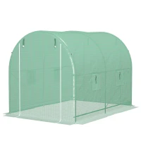 Outsunny Serre de Jardin Tunnel Surface Sol 6 m² châssis Tubulaire renforcé Porte zippée 4 fenêtres enroulables Vert(m-1)