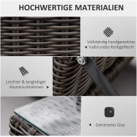 Outsunny Poly-Rattan Sonnenliege 3-tlg. Gartenliege mit 6-Fach Verstellbarer Rückenlehne Beistelltisch Nackenkissen Gartenmöbel Aluminium Grau 60 x 195 x 91 cm(m-5)