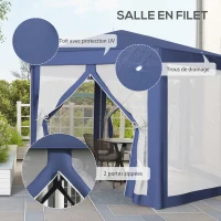 Outsunny Tonnelle barnum tente de réception hexagonale 10 m² style cosy métal polyester bleu blanc(m-4)