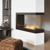 HOMCOM Semineu cu Bioetanol cu 3 Laturi cu Arzator de 2.4L si Durata 4 Ore, Biosemineu cu Panou din Sticla si  Capac 30㎡, 100x30x55cm, Negru(m-2)
