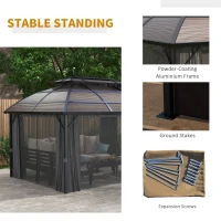 Outsunny 4 x 3m Aluminium Frame Hard Gazebo, with Accessories - Brown(m-7)
