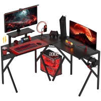 HOMCOM Bureau Gamer d'Angle Noir avec Support