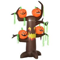 HOMCOM 2.4m Halloween Inflatable Ghost Tree with 4 Pumpkins 2 Build-in LEDs, Blow Up Inflatables for Halloween Party Yard Lawn Outdoor Indoor Decoration(m-11)