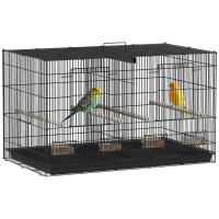 PawHut Bird Cage with Divider, 4 Wooden Perches, Slide Out Tray, 4 Feeders, for Budgie, Lovebird, Canary, 76 x 46 x 46cm, Black(m-1)