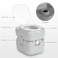 Outsunny Portable Toilet for Adults, 22L Camping Toilet with Seat, Lid and Anti-Leak Handle Pump, Outdoor Travel Toilet with Detachable Tanks for Camping, Boating, Hiking, Travel, RV, Grey(m-8)