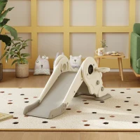 AIYAPLAY 3-in-1 Kids Slide with Basketball Hoop, Climber, Anti-Slip Steps for Toddlers, Ages 2-5 Years, Cream White(m-10)