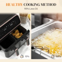 HOMCOM 8L Dual Basket Air Fryer, 80-200℃, with Sync Function - Black/Gold Tone(m-6)