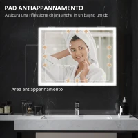 HOMCOM Armadietto a Specchio d Bagno con Luci LED e Ripiani Regolabili, in Vetro e Alluminio, 80x12.8x60 cm, Nero(m-5)