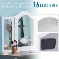 HOMCOM Trifold Freestanding Mirror, Lighted Tabletop Vanity Mirror Large Cosmetic w/16 LED Lights powered by batteries Foldable For Bedroom- White(m-6)