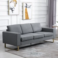 HOMCOM Sofá de Diseño Moderno de 3 plazas Acolchado y Tapizado Patas de Acero 200x82x78cm Carga 250kg(m-2)