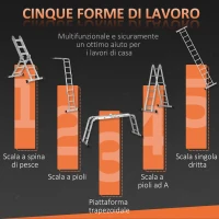 DURHAND Scala Telescopica a 5 Posizioni con 2 Piattaforme di Sicurezza, in Alluminio, PP e TPR, 339x76x10 cm, Argento(m-4)