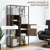 HOMCOM Libreria Stile Industriale con 4 Ripiani e 2 Armadietti, 90x30x159.5cm, Nero e Marrone(m-5)