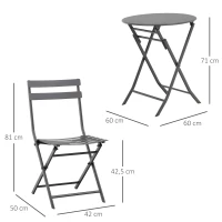 Outsunny Salon de jardin bistro pliable - table ronde Ø 60 cm avec 2 chaises pliantes - métal thermolaqué gris(m-3)