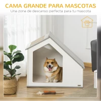 PawHut Caseta de Madera para Perros Interior Casa para Mascotas con Cojín Desenfundable Lavable y 5 Ventilaciones 84,5x54,5x75 cm Blanco(m-5)