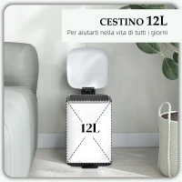 HOMCOM Bidone Immondizia da 12L a Pedale con Chiusura Silenziosa, in Metallo e PP, 24.5x32x34.5 cm, Bianco(m-4)