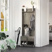 HOMCOM Perchero con Zapatero Perchero Entrada Recibidor con 3 Ganchos 2 Puertas 2 Compartimientos y Estante 60x34x170 cm Gris(m-8)