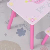 HOMCOM 3 Pcs Kids and Table Chair Set Princess & Crown Theme Home Furniture Pretty Gift 2-4 Years Pink(m-8)