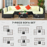 Outsunny Seven-Piece Rattan Garden Set, with Glass-Top Table - Black/Beige(m-4)