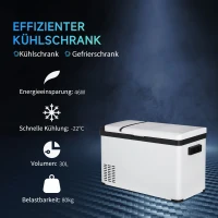 Outsunny Kühlbox Auto 30L mit LCD-Anzeige Kompressor Autokühlschrank elektrisch Boot Camper Reisen 12/24V DC und 110-240V AC Weiß(m-4)