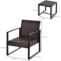 Outsunny Polyrattan Gartenset für 2 Personen Balkonmöbel Set mit Kissen Braun+Creme(m-3)