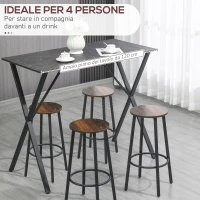 HOMCOM Bancone Bar Tavolo Alto Stile Industriale Effetto Marmo, Legno e Acciaio 120x60x102 cm, Nero(m-4)