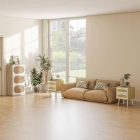 HOMCOM Comodino con Cassetti Set 2 Pezzi in Truciolato e MDF in stile Boho, 40x40x55 cm, Rovere e Bianco(m-2)
