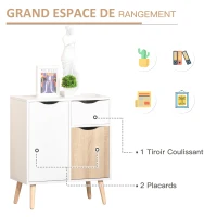 HOMCOM Buffet Meuble de Rangement Design scandinave 2 placards tiroir Coulissant Bois Blanc chêne Clair(m-4)