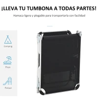 Outsunny Tumbona Plegable Reclinable de Aluminio con Reposacabezas Extraíble y Respaldo Transpirable Ajustable en 4 Posiciones para Jardín Terraza Camping Exterior 170x60x76 cm Negro(m-6)
