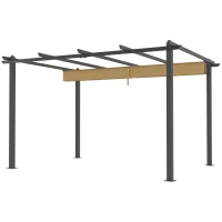 Outsunny 3 x 4m Aluminium Pergola, with Retractable Roof - Khaki(m-11)