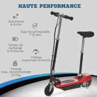 HOMCOM Trottinette Électrique 120 W Pliable pour Enfants de 7 à 12 Ans Hauteur de Guidon et Selle Réglable 10 Km/h Max. 2 Roues en PU Rouge(m-4)