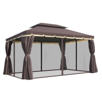 Outsunny Gartenpavillon Pavillon 390 x 290 x 280 cm Gartenzelt Festzelt Partyzelt mit 4 x Seitenteile Moskitonetz wetterfest Aluminium Polyester Kaffee+Schwarz