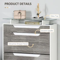 HOMCOM Shoe Storage Cabinet with Slide Out Drawer, 2 Flip Doors, Tempered Glass Top - Grey(m-6)