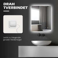 kleankin LED-Badezimmerspiegel, Antibeschlag, Touch-Schalter, Hintergrundbeleuchtung, 70 x 50 cm, Weiß(m-9)