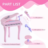 HOMCOM 37 Keys Kids Mini Electronic Keyboard Children Grand Piano with Stool Microphone Light Musical Instrument Educational Game Toy Set (Pink)(m-7)