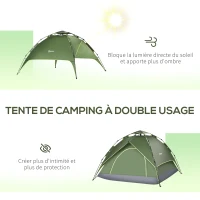 Outsunny Tente de camping tente pop up légère 2-3 pers. - 2 grandes portes - 210 x 210 x 140 cm fibre verre polyester(m-5)