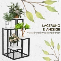 Outsunny Blumenregal, 4 Etagen, Indoor & Outdoor, Metallrahmen, 34L x 34B x 70H cm, Schwarz+Weiß(m-4)