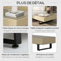 Outsunny Salon de jardin d'angle 5 places design contemporain coussins déhoussables table basse acier époxy résine tressée beige(m-6)