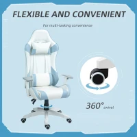 HOMCOM Faux Leather Colour Block Gaming Chair, with 135° Reclining Back - Blue/White(m-7)