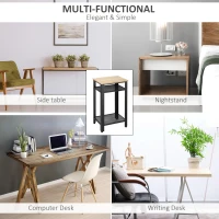 HOMCOM Tall Side Table with 3 Layer, 2 Shelves Storage Display Industrial-Style, Metal Frame, Bedside End Table for Living Room Bedroom, Oak and Black(m-5)