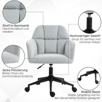 Vinsetto Bürostuhl, ergonomisch, höhenverstellbar, drehbar, Samtoptik, bis 120 kg, Hellgrau(m-6)
