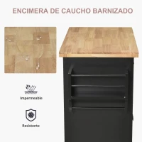 HOMCOM Isla de Cocina con Ruedas Mueble Auxiliar de Cocina con Especiero y Barra Lateral 111x44,5x82,5 cm Negro(m-4)
