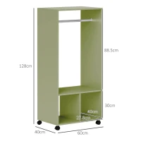 HOMCOM Open Wardrobe on Wheels, Bedroom Wardrobe with Clothes Hanging Rail, 2 Storage Shelves, Mobile Garment Rack for Cloakroom, Hallway, Green(m-3)