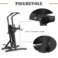 HOMCOM Power Tower Pieghevole, Stazione Fitness Multifunzione Regolabile in 7 Posizioni con Sbarra Trazioni, Dip Station, Pull UP Station e Panca Piana in Acciaio, per Home Gym Casa, Portata 150kg(m-7)
