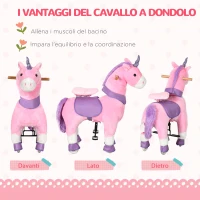 HOMCOM Cavallo a Dondolo con Ruote a Forma di Unicorno per Bambini da 3-6 Anni, 70x32x87cm, Rosa(m-6)