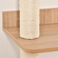 PawHut Wall-Mounted Cat Tree, with Cat House, Bed, Scratching Post - Beige(m-9)