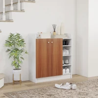 HOMCOM Armario Zapatero Moderno con 2 Puertas Estantes Ajustables para 12 Pares de Zapatos para Pasillo 83x30x90 cm Natural(m-2)