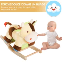 HOMCOM Cheval à bascule vache à bascule rembourrage coton grand confort peluche courte douce bois peuplier jaune marron(m-4)