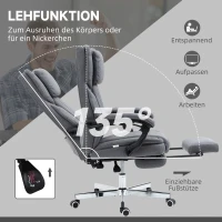 Vinsetto Bürostuhl mit Massagefunktion, neigbare Rücklehne, ausziehbare Fußstütze, Leinenoptik, grau, 65 x 61 x 113 cm(m-6)