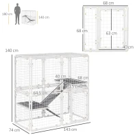 Pawhut Valla Metálica para Mascotas Parque para Conejos Conejera con 16 Paneles Puerta con Pestillo y Escalera para Cobayas Gatos Cachorros Diseño DIY 68x68x2,5 cm Blanco(m-3)