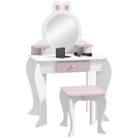 ZONEKIZ Bunny-Design Kids Dressing Table, with Mirror and Stool - White and Pink(m-1)